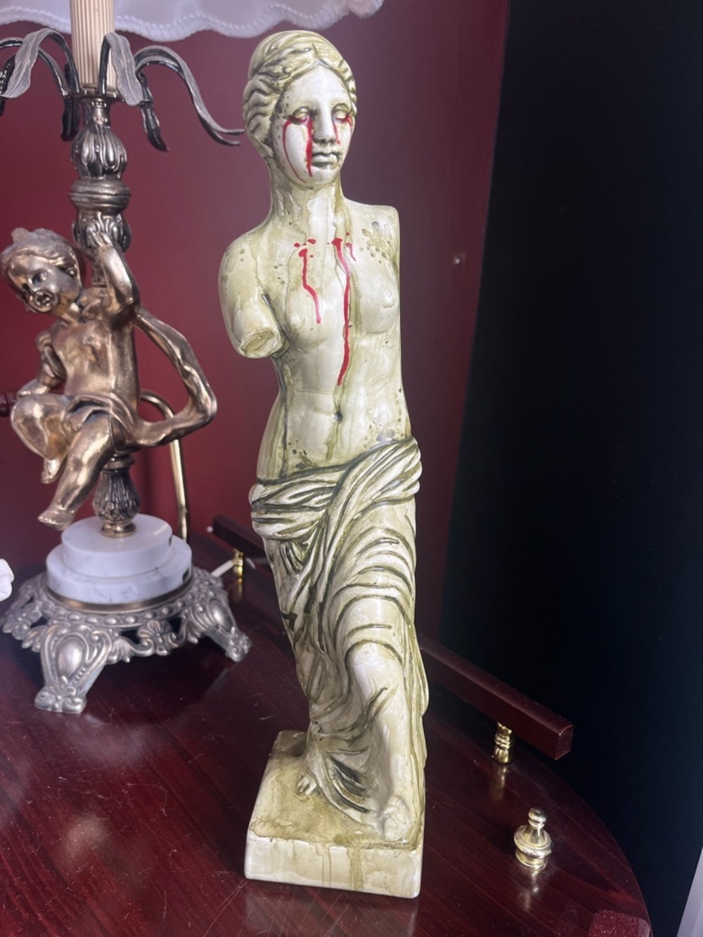 Gothic Venus Statue • Hand Painted Zombie Bust • Dark Academia Oddity Decor 15"